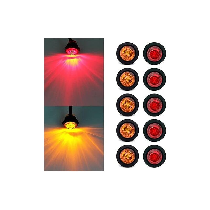 10 Stück 3/4" 12v Led-rundseitenleuchten Für Lkw, Pkw, Bus, Anhänger, Wohnwagen, Boot, Rücklicht, Bremslicht (gelb+rot)