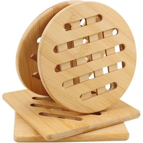 Set Mit 4 Bambus-untersetzern, Hitzebeständige Untersetzer Aus Naturholz Für Teekannen, Schüsseln Und Teller – 15 Cm