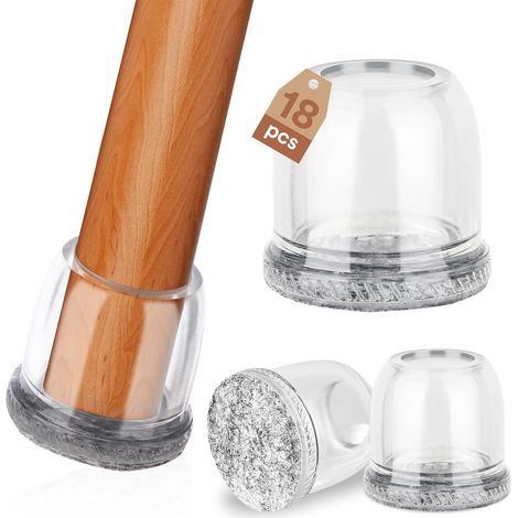 18 Silikon-stuhlbeinschoner, Transparente Stuhlfüße Mit Filzgleitern, Bodenschoner Für Hartholz- Und Fliesenböden (14–20 Mm)
