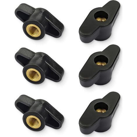 6 Stück, Gerade Mutter, Gerändelter Gewindeklemmknopf M8, Schwarz, Messing, Kunststoff, Gerader Kopf, Für Mechanische, Möbel- Und Elektronische Geräte