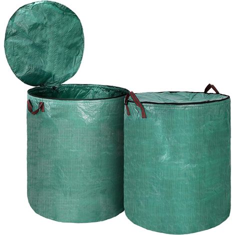 300-liter-packung Mit 2 Bioabfallsäcken Inklusive Deckel – 4 Reißfeste Griffe, Wiederverwendbar Und Faltbar – Robuste Polypropylen-gartensäcke