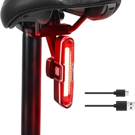 Leistungsstarkes 110-lumen-rücklicht Für Fahrräder – 5 Leuchtmodi (rot/blau), Usb-c-aufladbar, Schnellverschlusshalterung Für Sattel Und Sattelstütze