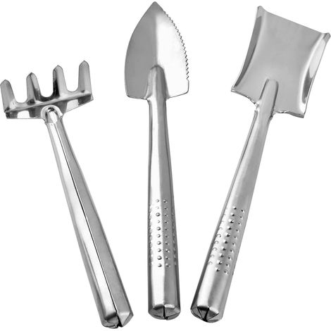 3-teiliges Mini-werkzeugset Aus Edelstahl Für Sukkulenten – Kleine Schaufel Und Rechen – Leichtes Garten-set – Pflanzkelle – Handrechen Für Kakteen, Kräuter Und Pflanzen