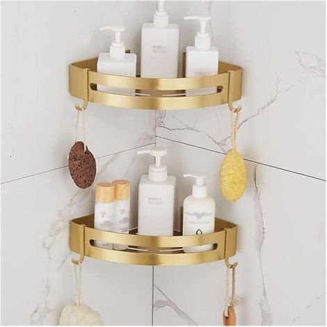 Schwebe-eckregale Fürs Badezimmer – Wandregal Aus Gebürstetem, Goldfarbenem Aluminium Für Shampoo, Kosmetik Und Duschgel – Gebürstetes Gold, 2 Stück