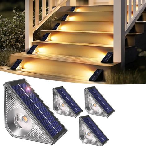 Set Mit 4 Wasserdichten Led-solar-außenleuchten Für Treppen, Stufen, Zäune, Gärten, Terrassen, Dachrinnen, Wege Und Zur Dekoration, Warmweiß
