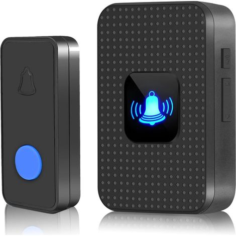 Kabellose Mini-türklingel, Ip55 Wasserdicht, Elektronisches Gongset Für Den Außenbereich Mit 300 M Reichweite, 38 Melodien In 5 Lautstärkestufen, Blaue Led Für Zuhause, Büro, Hotel, Notfälle, Schwarz