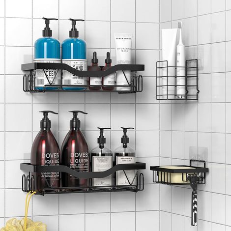 Duschablage, 5-teiliges Badezimmerregal, Kein Bohren Erforderlich, Duschablage, Shampoo-gel-halter, Schwarz (5-teiliges Duschablage-set)