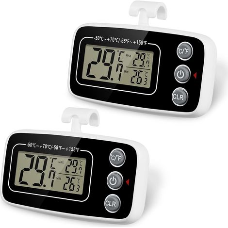 Kühlschrankthermometer, 2 Stück Digitale Thermometer, Wasserdichte Gefrierschrankthermometer Mit Haken, Max/min-aufzeichnungsfunktion, Leicht Ablesbar, Ideal Für Zuhause (weiß Und Schwarz)