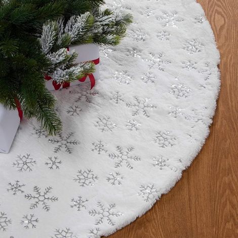122 Cm Große Weihnachtsbaumdecke, Runde Weiße Weihnachtsbaummatte, Weiche Weihnachtsbaummatte Mit Silbernen Schneeflocken, Weihnachtsbaum-dekorationsmatte