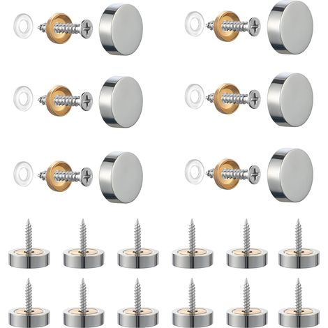 Set Mit 20 Schrauben Mit Zierkappen Für Spiegel, Tische, Teller, Schränke Und Glasscheiben. Silber, 14 Mm. Dekorative Spiegelbefestigungen, Werbematerialien, Nägel, Bauwesen