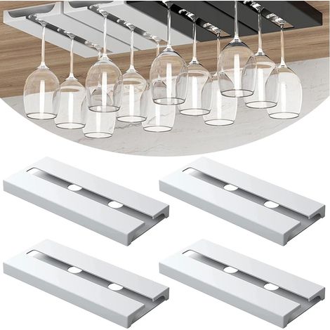4-teiliger Hänge-weinglashalter, Weinglasregal Für Unter Den Schrank, Kein Bohren Erforderlich, Selbstklebender Hänge-stielglashalter, Glasaufhänger Für Regal, Für Bar, Küche, Restaurant (weiß)