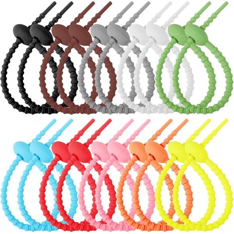 Packung Mit 20 Farbenfrohen, Wiederverwendbaren Silikon-kabelbindern, Kabelbindern, Kabelbändern, Brotklemmen, Elastischen Bändern, Allzweck-silikonbindern Für Zuhause Und Büro