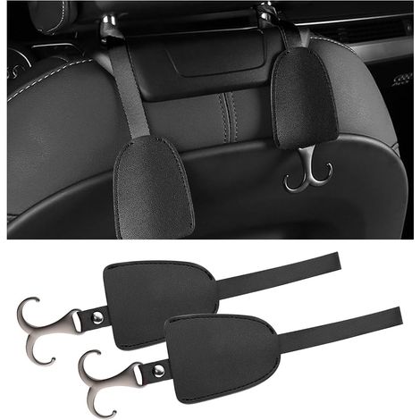 2 Stück Autositz-kopfstützenhaken Aus Zinklegierung, Autositzhaken Aus Mikrofaserleder, Multifunktionale Aufhängehaken Für Handtaschen, Mäntel, Einkaufstaschen, Auto (schwarz)