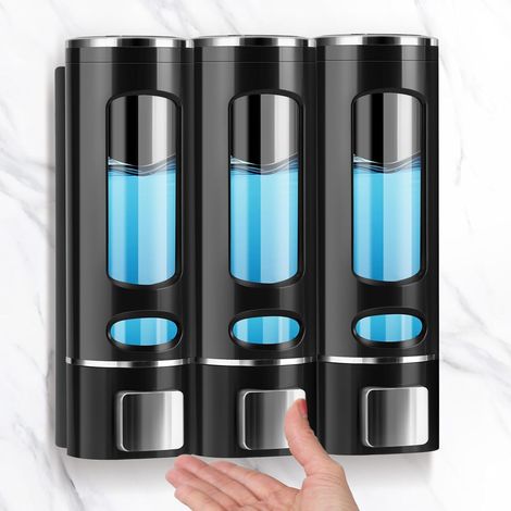 Set Mit 3 Wandseifenspendern – 400 Ml – Schwarz – Seifenspender – Spülmittelspender – Waschbeckenspender – Duschgelspender – Shampoo- Und Lotionspender Für Küche Und Bad