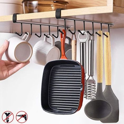 2-teiliges Tassenhaken-set, Haken Für Die Montage Unter Schränken, Kaffeetassenhalter Ohne Bohren, Aufbewahrungshaken Für Tassen/küchenutensilien/krawatten/gürtel/schals/schlüssel (schwarz)