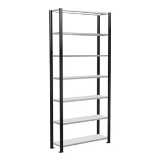 Schulte Grundregal Büro-Steckregal MULTIplus85 2300 x 1000 x 300 mm 7 Fachböden Kreuzstrebe schwarz/RAL 7035 lichtgrau mit Anschlagleiste