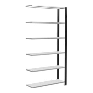 Schulte Anbauregal Büro-Steckregal MULTIplus85 2000 x 1000 x 300 mm 6 Fachböden Kreuzstrebe schwarz/RAL 7035 lichtgrau ohne Anschlagleiste