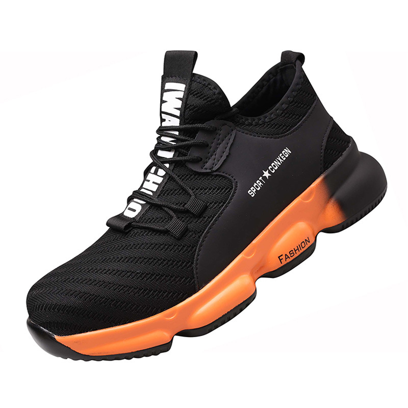 Sicherheitsschuhe Für Damen Und Herren, Standard S1 Stahlkappe, Atmungsaktiv, Leicht, Für Baustellen Und Industrie – Schwarz/orange, Größe 42 (eu), 30 Cm