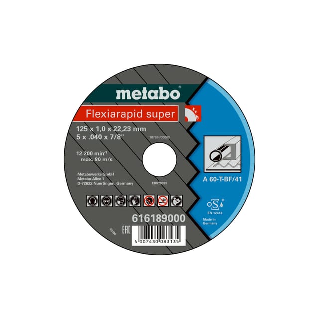 Metabo Flexiarapid super 125x1,0x22,23 Stahl, Trennscheibe, gerade Ausführung