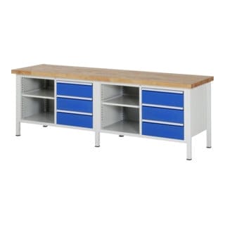 Rau Werkbank höhenverstellbar 8462A2, B2500xT700xH840-1040mm, 6x Schublade-TA