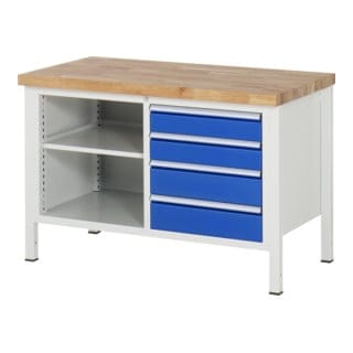 Rau Werkbank höhenverstellbar 8463A2, B1250xT700xH840-1040mm, 4x Schublade-TA