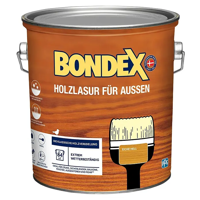 Bondex Holzlasur für Außen (Eiche Hell, 6,5 l, Seidenmatt)