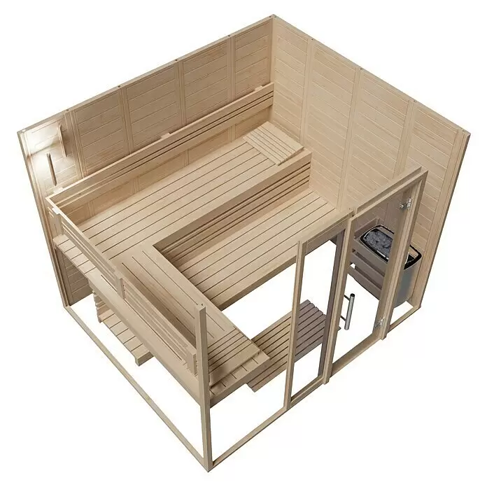 Elementsauna (L x B x H: 208 x 208 x 200 cm, Ohne Ofen, Max. Personenzahl: 4 Stk.)