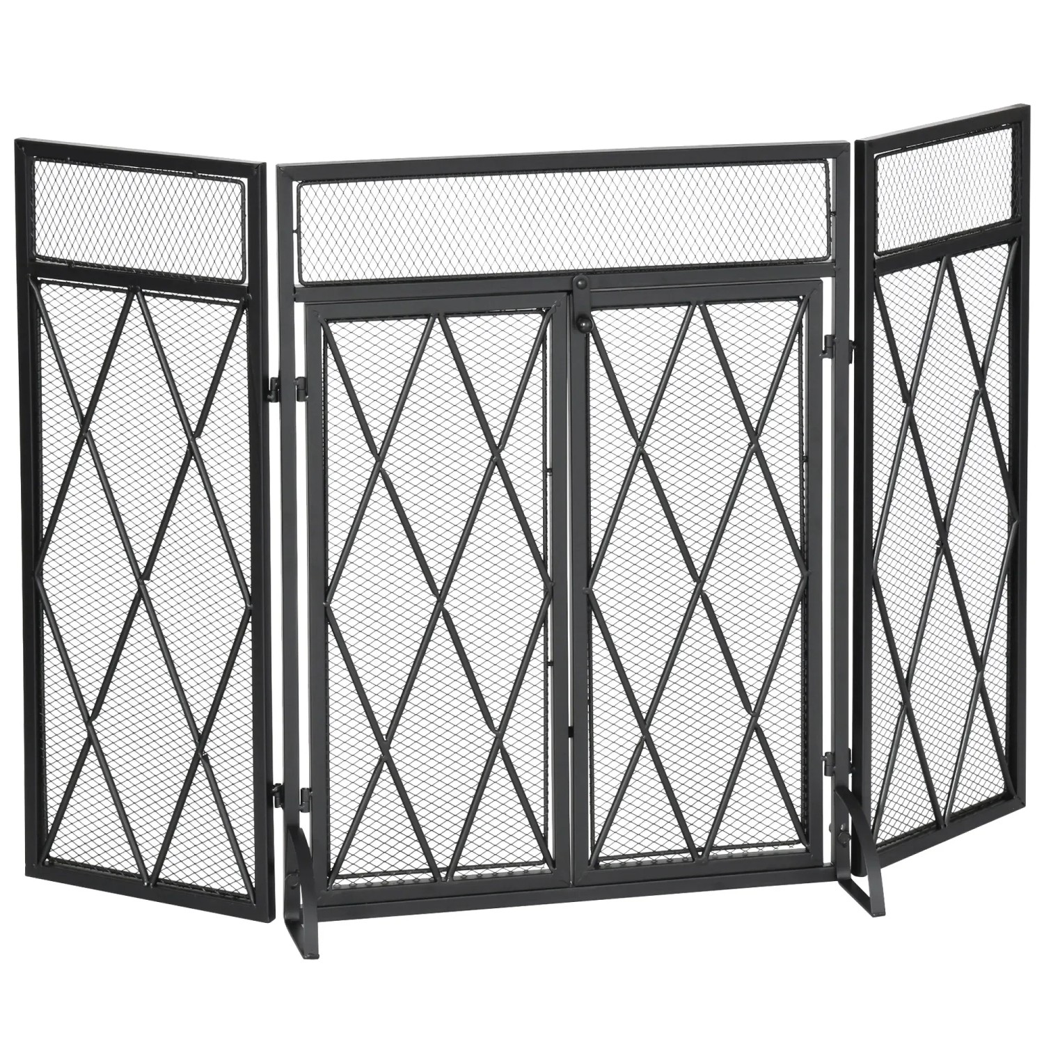 HOMCOM Funkenschutzgitter 3Tlg. mit Schmiedeeisen 120 x 79 cm