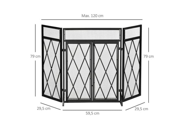 HOMCOM Funkenschutzgitter 3Tlg. mit Schmiedeeisen 120 x 79 cm