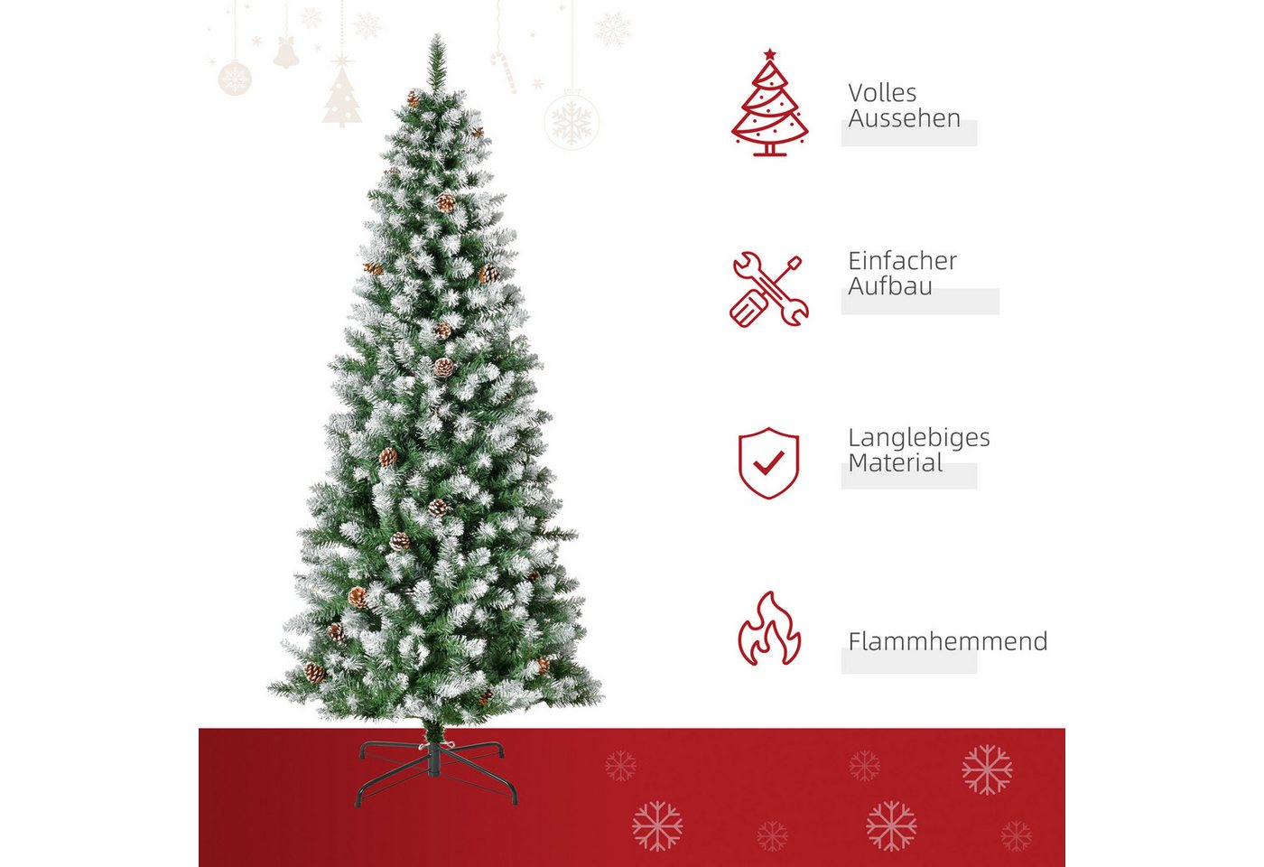 HOMCOM Künstlicher Weihnachtsbaum 180cm mit Kunstschnee 630 Astspitzen