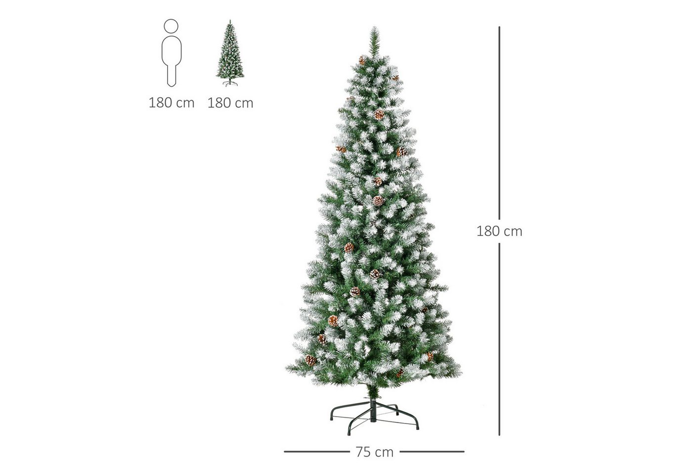 HOMCOM Künstlicher Weihnachtsbaum 180cm mit Kunstschnee 630 Astspitzen Bild 2