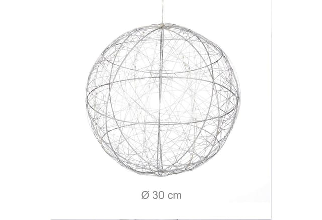 Relaxdays Dekokugel Eisen Silber LED Warmweiß Batteriebetrieben ø 30 cm