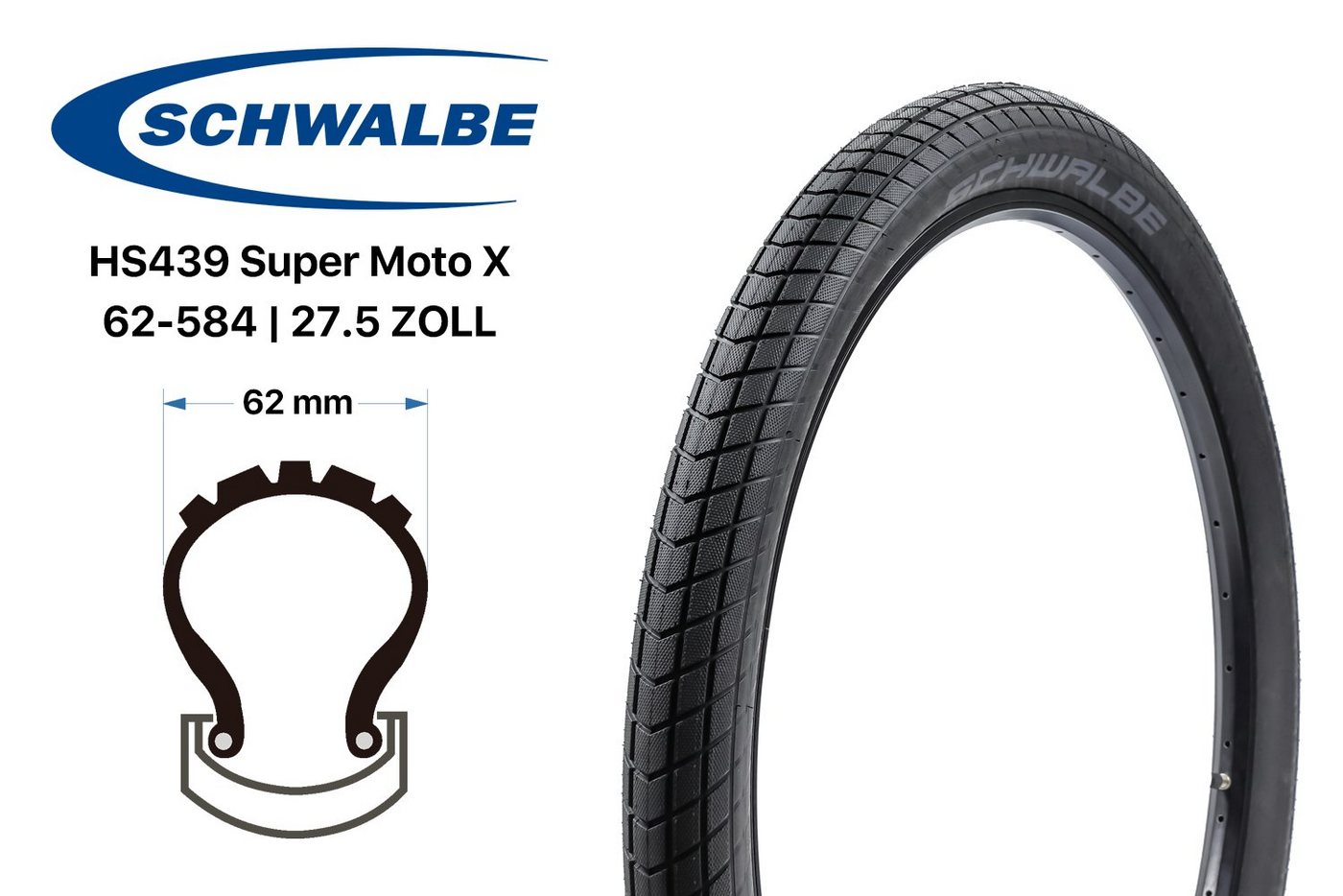 Schwalbe Reifen Super Moto-X HS439 27.5x2.40 62-584 Schwarz-SSkin GG Dual Bild 2