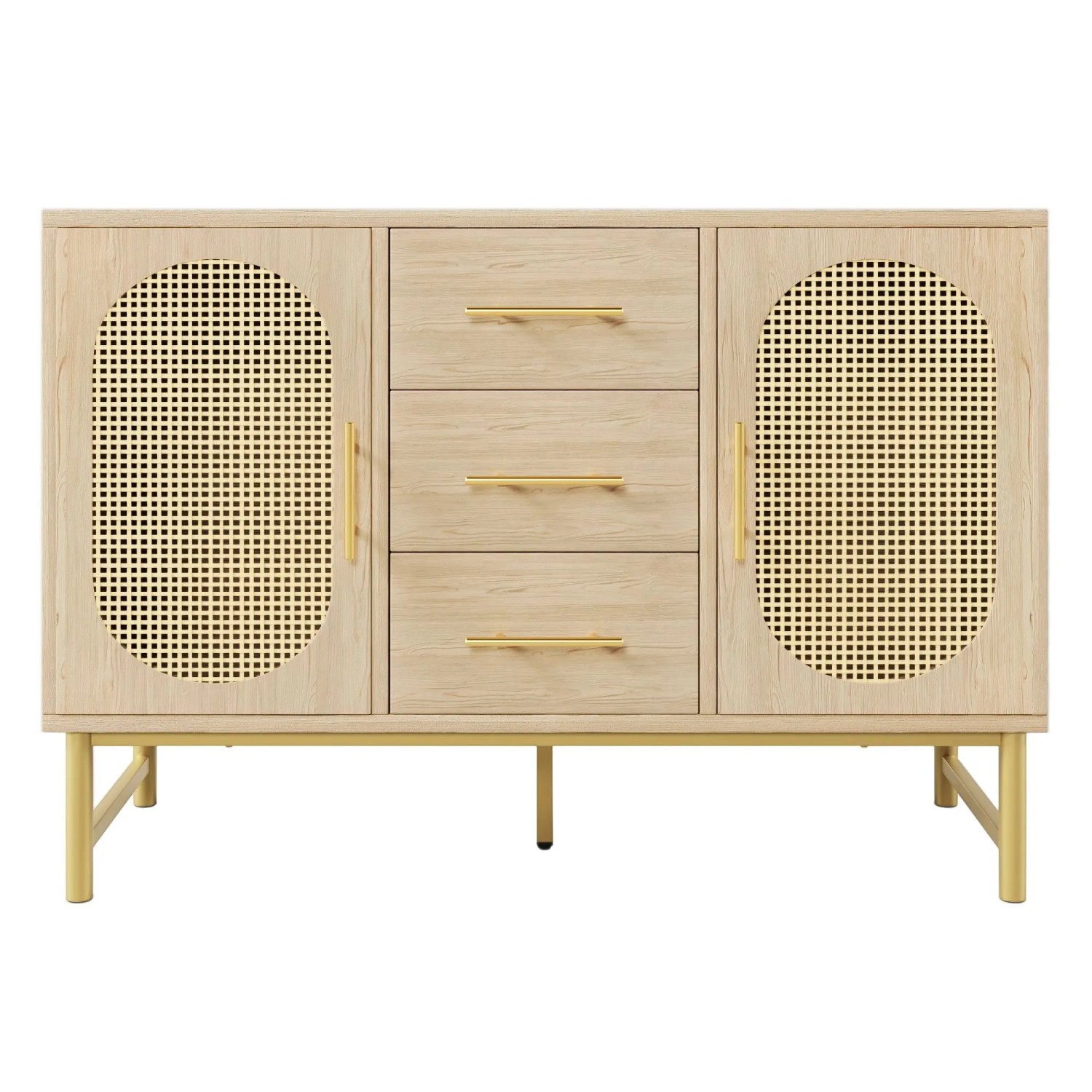 Merax Rattan Sideboard 120x40x74cm Schubladen Eiche