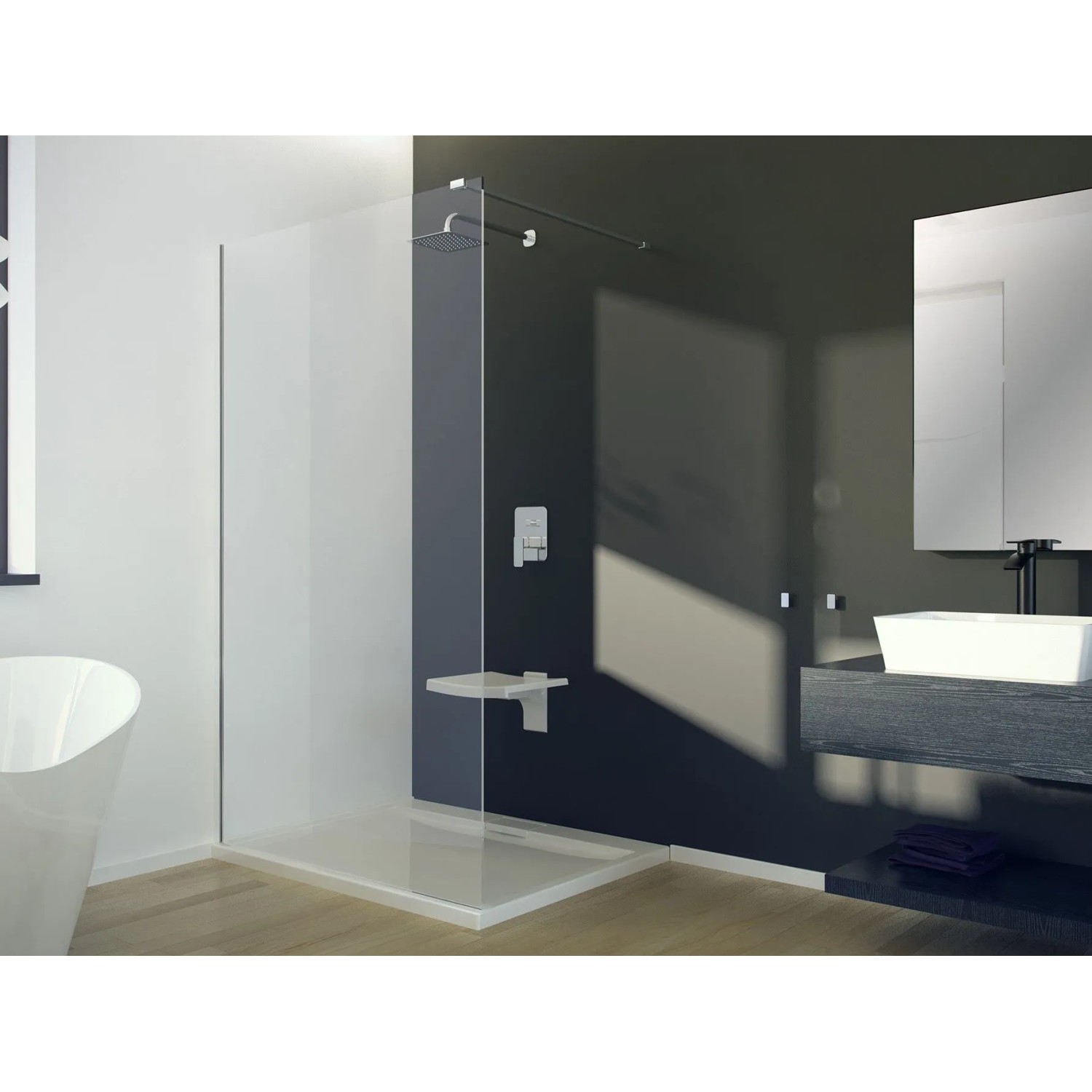 KOLMAN Walk-in-Duschwand 120 x 195 cm 8 mm Transparentglas Chrom