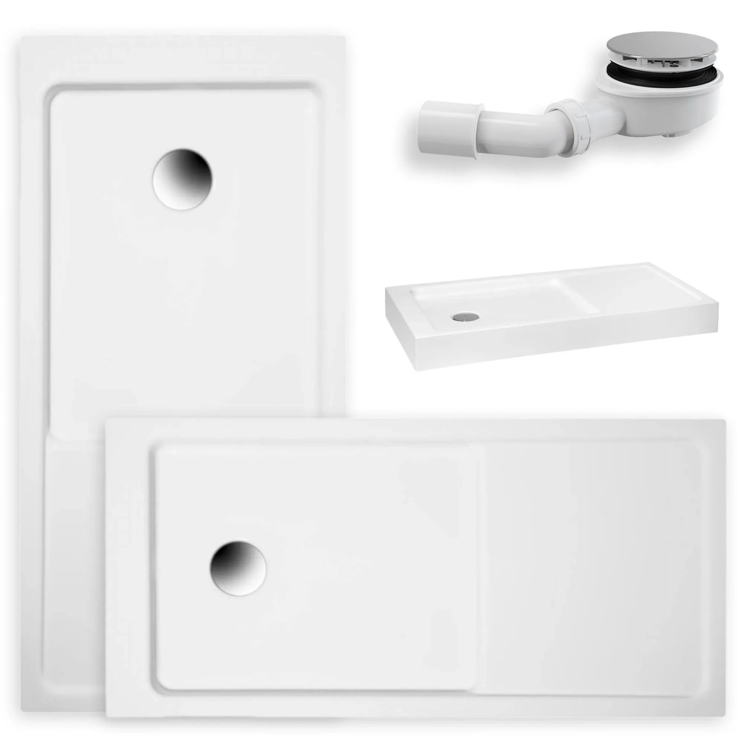 KOLMAN DUSCHWANNE Rechteckig Weiß 140x70 cm Set mit Ablaufgarnitur und Füßen