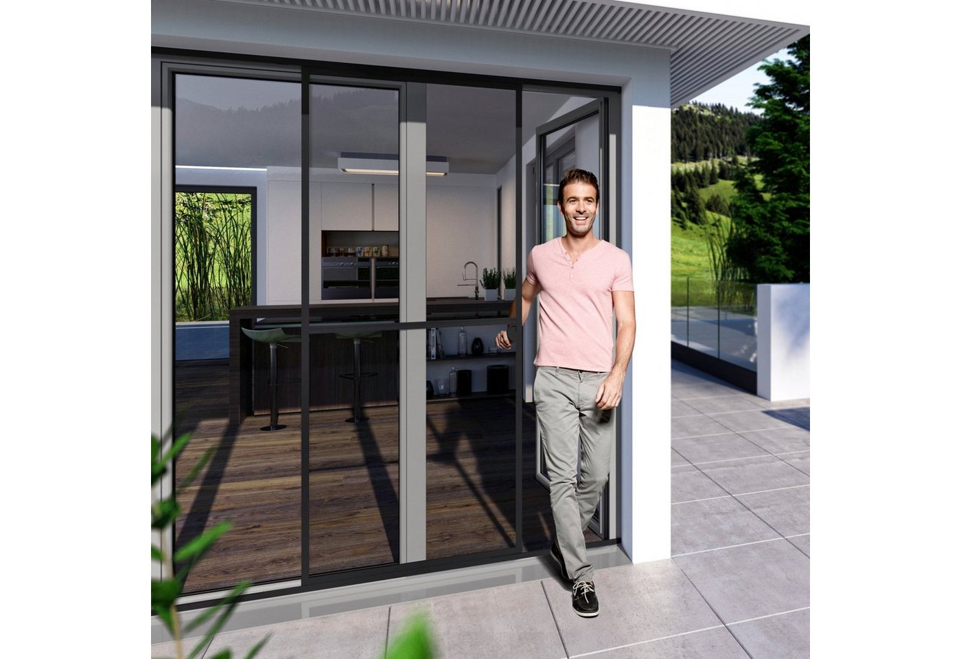 Windhager Insektenschutz-Schiebetür Expert, Fliegengitter für große doppelflügige Terrassentüren, (1-St), Schiebetür für Balkon,120 x 240 cm, erhältlich in anthrazit oder weiß Bild 4