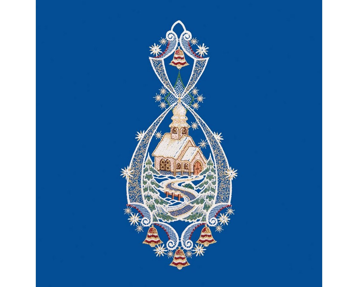 W. Reuter & Sohn - Plauener Spitze® Fensterbild Landschaft Kirche, Made in Germany