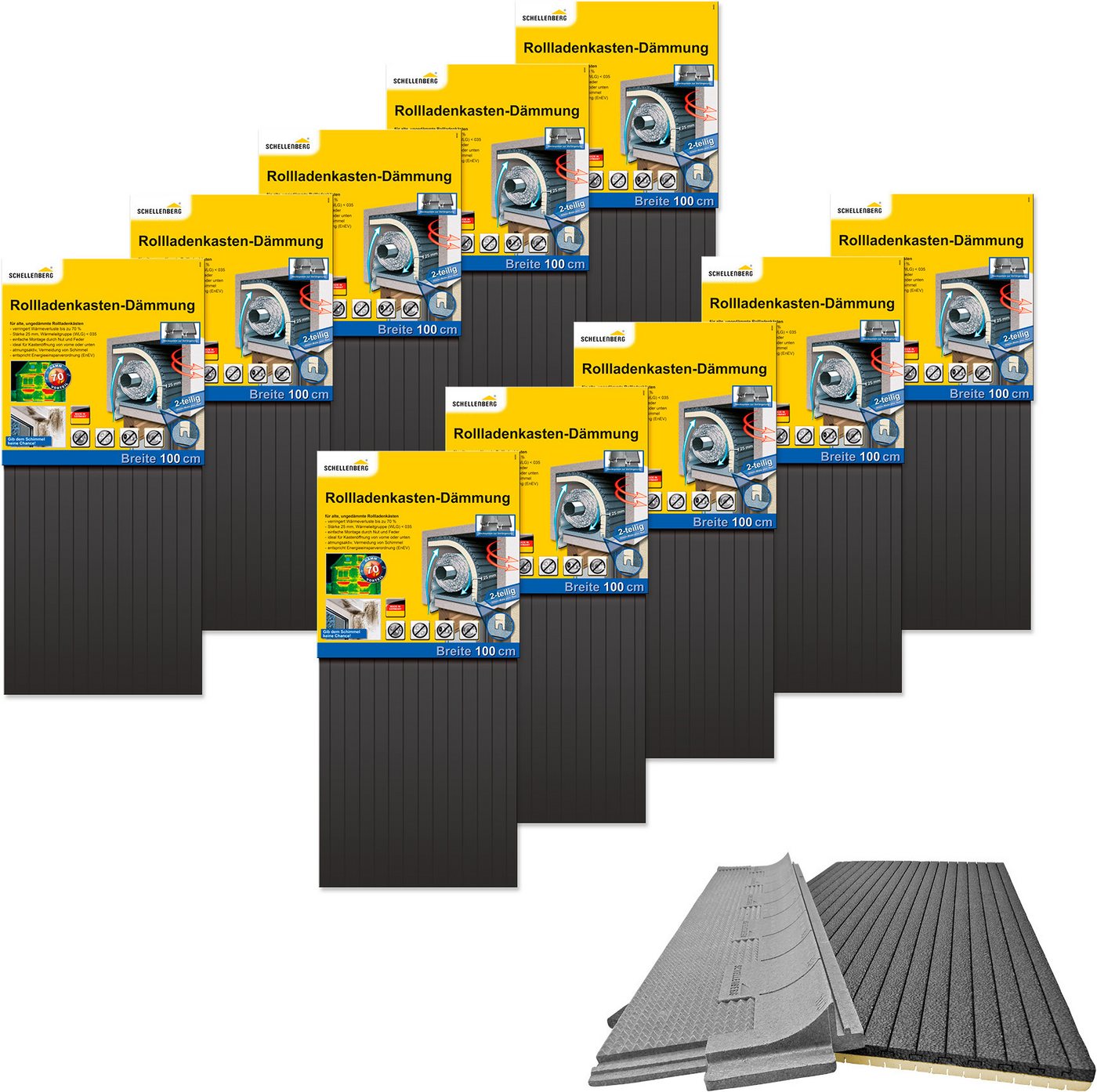 SCHELLENBERG Rollladenkastendämmung 2-teilig, 100 x 50 x 2,5 cm, (Set, 10-St), Thermoisolierung für Rollläden, Wärmedämmung für große Rollladenkästen Bild 5