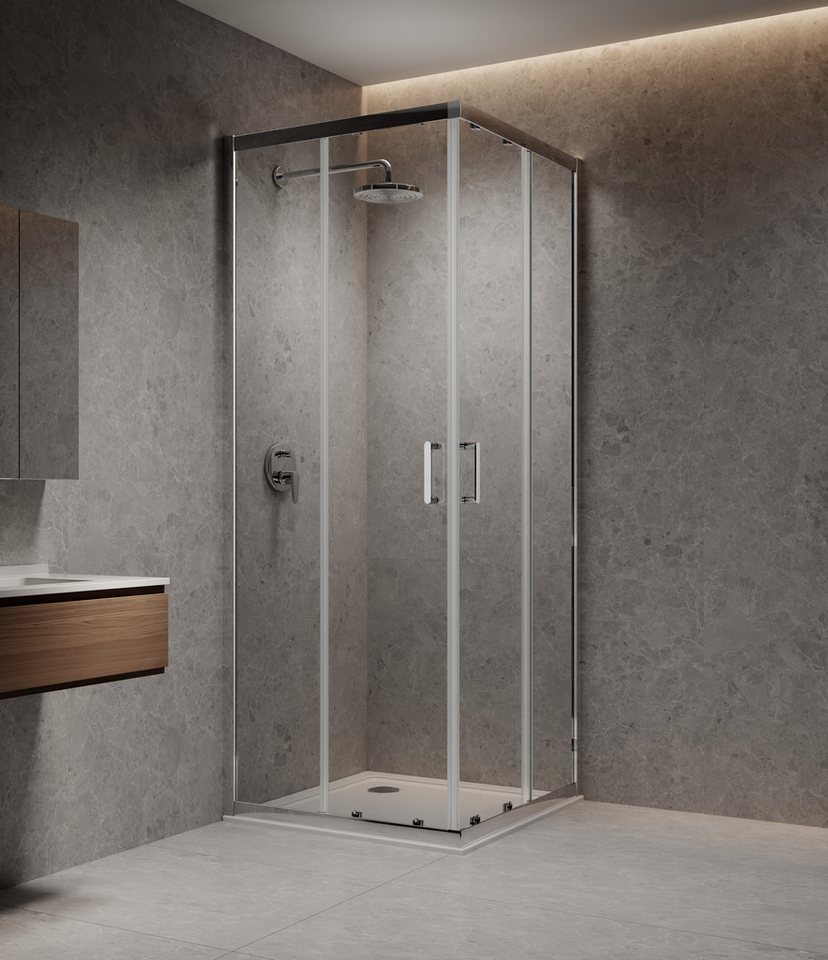 welltime Eckdusche New Trento, BxT: 80x80 cm, Einscheibensicherheitsglas, Extrahohe 195cm, 6mm ESG, verbessertes Rollensystem Bild 3
