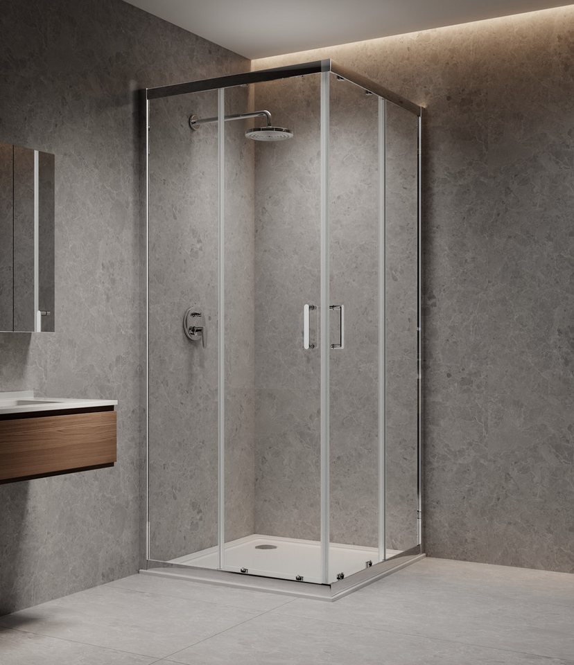 welltime Eckdusche New Trento, BxT: 90x90 cm, Einscheibensicherheitsglas, Extrahohe 195cm, 6mm ESG, verbessertes Rollensystem