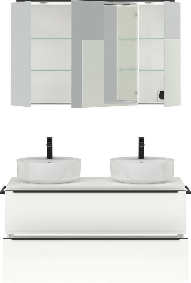 nobilia® Badmöbel-Set Alvene, (2-St., vormontiert, mit Soft-Close), inkl. Spiegelschrank mit Beleuchtung und Dimmerfunktion, in 4 Breiten Bild 2