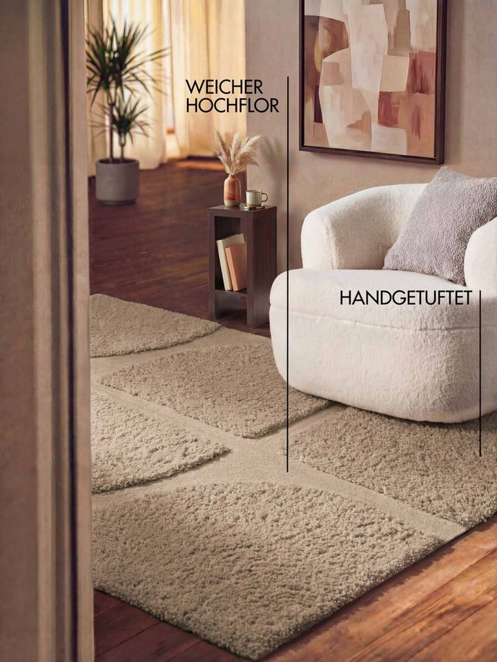 Ted Baker Hochflor-Teppich Jasper, auch in rund, rechteckig, Höhe: 25 mm, Hoch-Tief-Struktur, Weich, Shaggy, Modern, Wohnzimmer, Schlafzimmer Bild 4