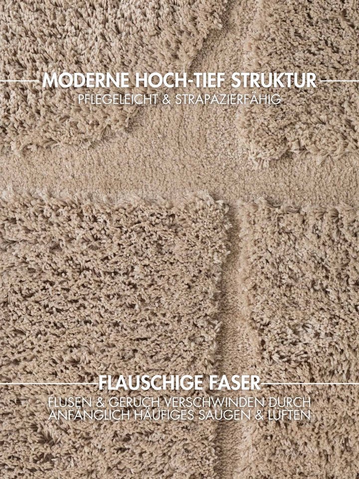 Ted Baker Hochflor-Teppich Jasper, auch in rund, rechteckig, Höhe: 25 mm, Hoch-Tief-Struktur, Weich, Shaggy, Modern, Wohnzimmer, Schlafzimmer Bild 5