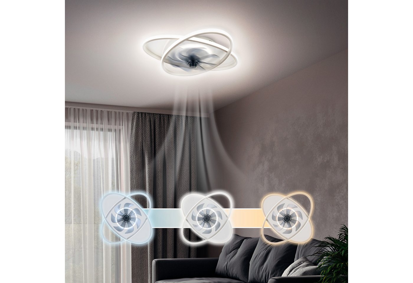 OTTO home LED Deckenleuchte Lunnee Deckenventilator, CCT - über Fernbedienung, Dimmfunktion, Fernbedienung, Infrarot inkl., Memoryfunktion, Nachtlichtfunktion, Ventilatorfunktion, mehrere Helligkeitsstufen, LED wechselbar, warmweiß - kaltweiß, Ventilator, Dimmbar per IR-Fernbedienung, CCT, Memory, Nachtlicht Bild 2