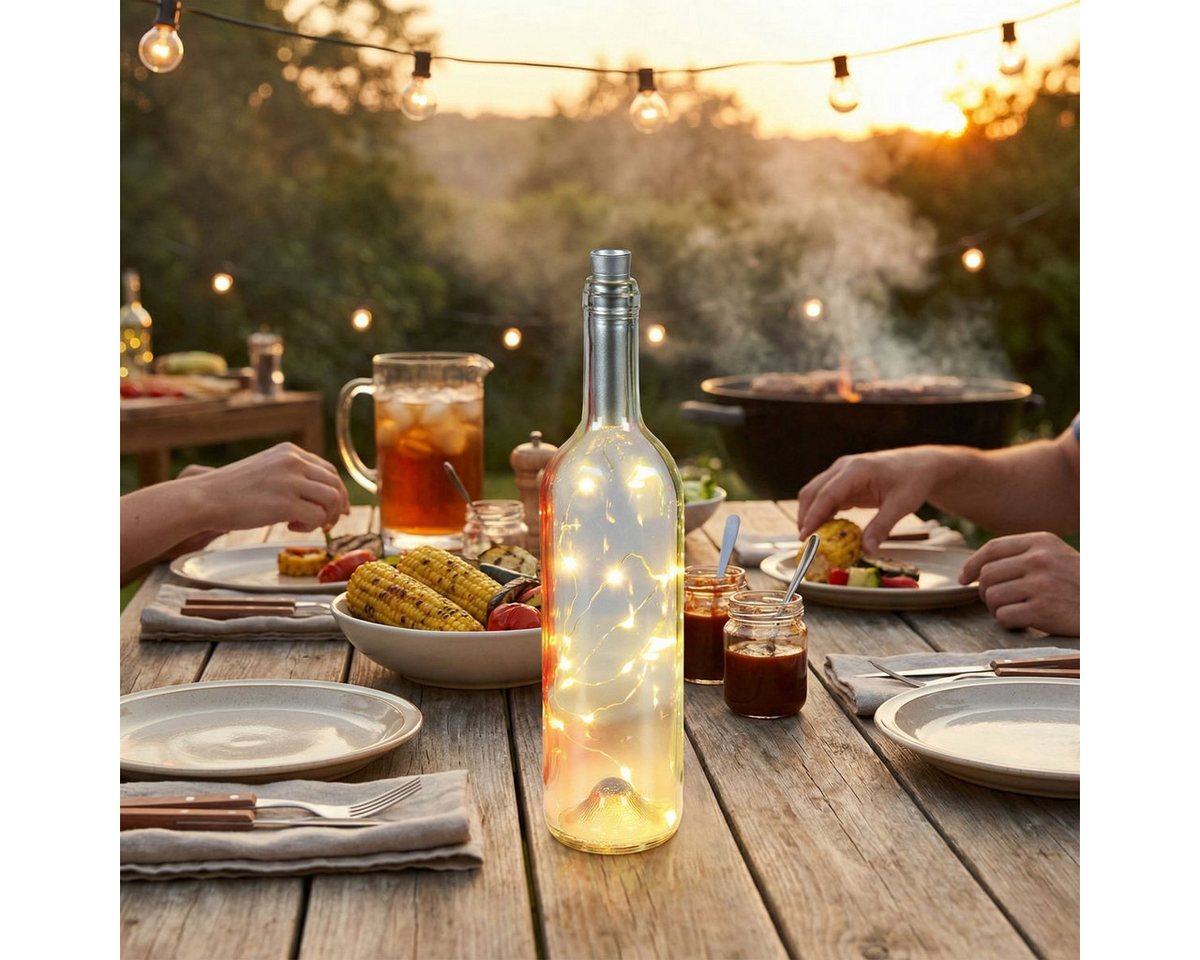 Ambiente Haus LED Außen-Tischleuchte Glasflasche mit LED-Licht 31cm, LED fest integriert, Warmweiß