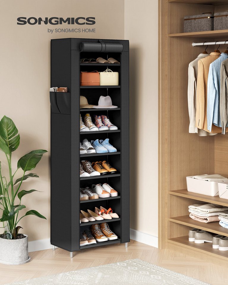 SONGMICS Schuhregal 10 Ebenen, Schuhschrank, Schuh-Organizer, für High Heels, Sportschuhe, 28x48x160 cm, Schuhaufbewahrung, staubdichtem Überzug, Metallgestell