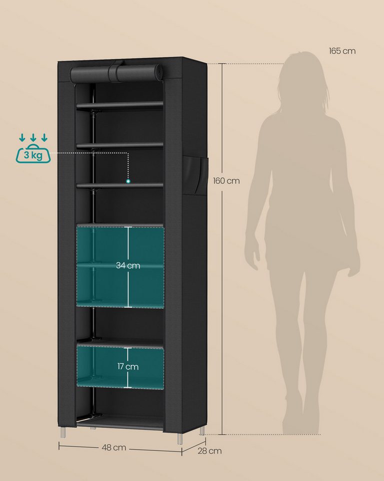 SONGMICS Schuhregal 10 Ebenen, Schuhschrank, Schuh-Organizer, für High Heels, Sportschuhe, 28x48x160 cm, Schuhaufbewahrung, staubdichtem Überzug, Metallgestell Bild 2
