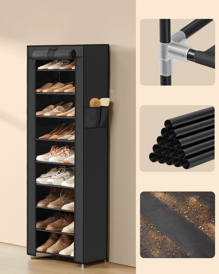 SONGMICS Schuhregal 10 Ebenen, Schuhschrank, Schuh-Organizer, für High Heels, Sportschuhe, 28x48x160 cm, Schuhaufbewahrung, staubdichtem Überzug, Metallgestell Bild 3