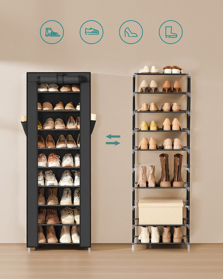 SONGMICS Schuhregal 10 Ebenen, Schuhschrank, Schuh-Organizer, für High Heels, Sportschuhe, 28x48x160 cm, Schuhaufbewahrung, staubdichtem Überzug, Metallgestell Bild 4
